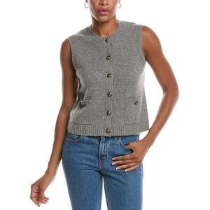 Autumn Cashmere Womens  Button Front 100% Cashmere Vest, Gray